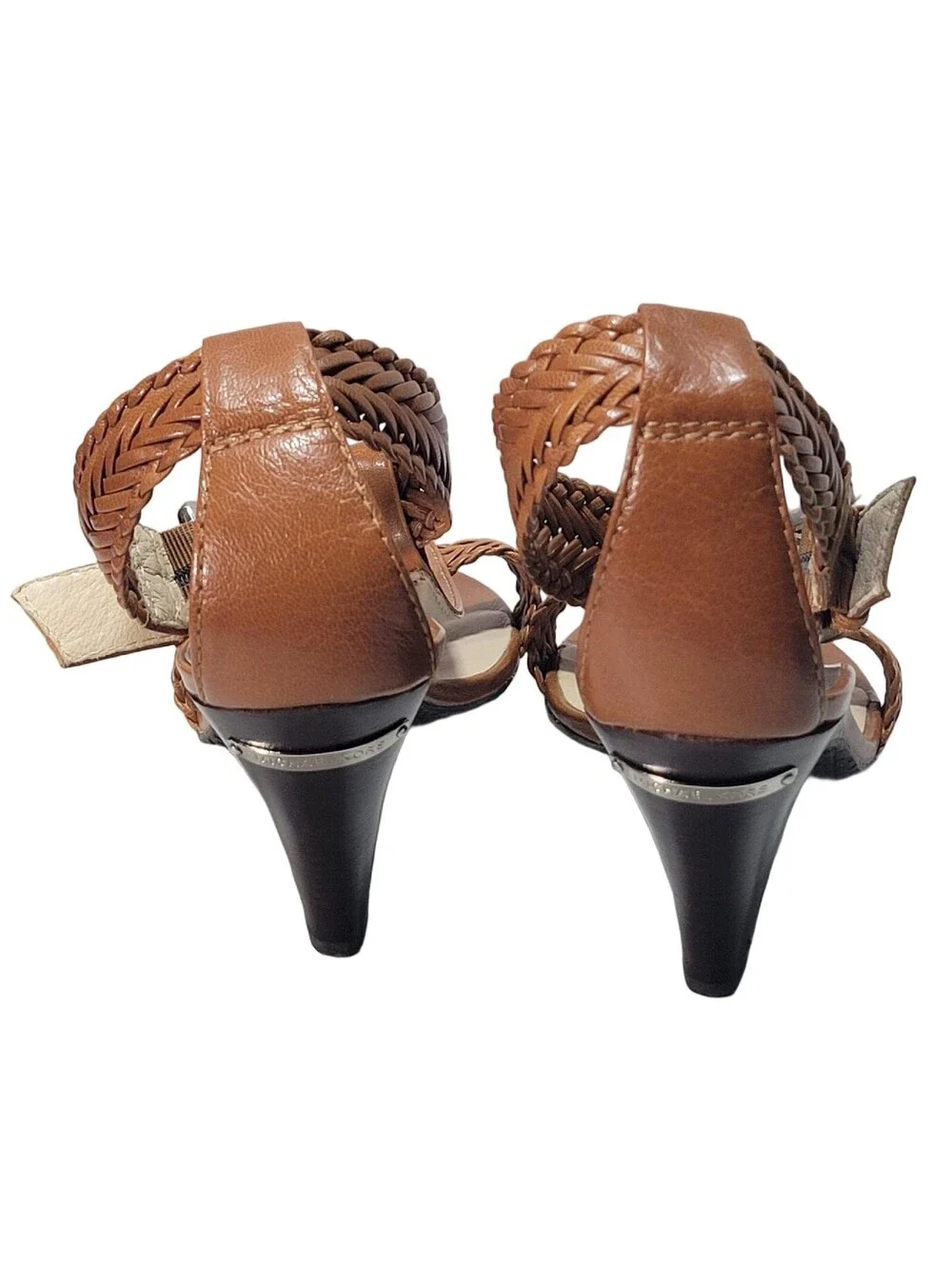 MICHAEL KORS LADIES BROWN BRADED LEATHER THONG HEELS ANKLE STRAP SIZE 9M